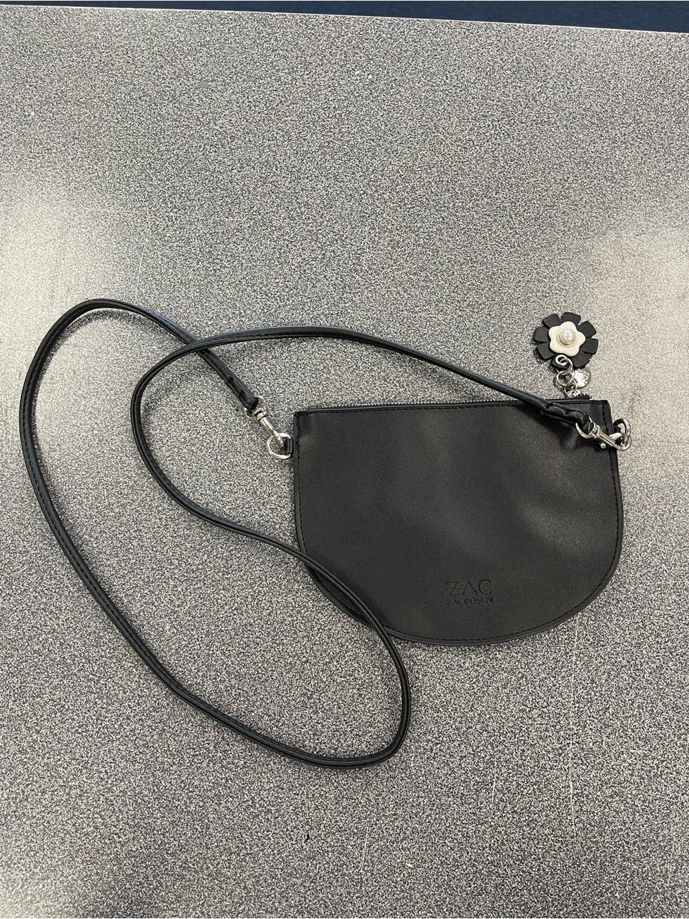 Zac Posen Black Celia Crossbody with Floral Charm Accent